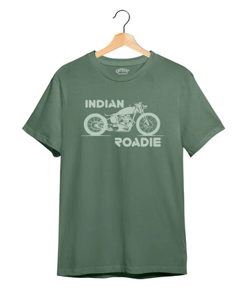 "Indian Roadie" Printed T-Shirt – Premium Round Neck - Basil Green - 100% Cotton Offbeat