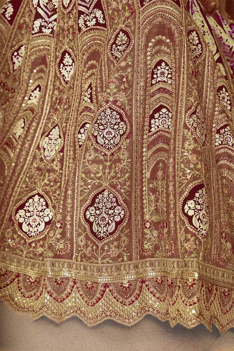 Coffee Banarasi Aari Work Lehenga with Dupatta KSR