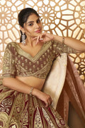 Coffee Banarasi Aari Work Lehenga with Dupatta KSR