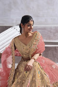 Chiku Banarasi Aari and Sequins Work Lehenga with Dupatta for Brides KSR