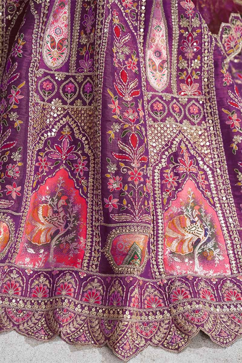 Purple Banarasi Aari and Sequins Work Lehenga with Dupatta for Brides KSR