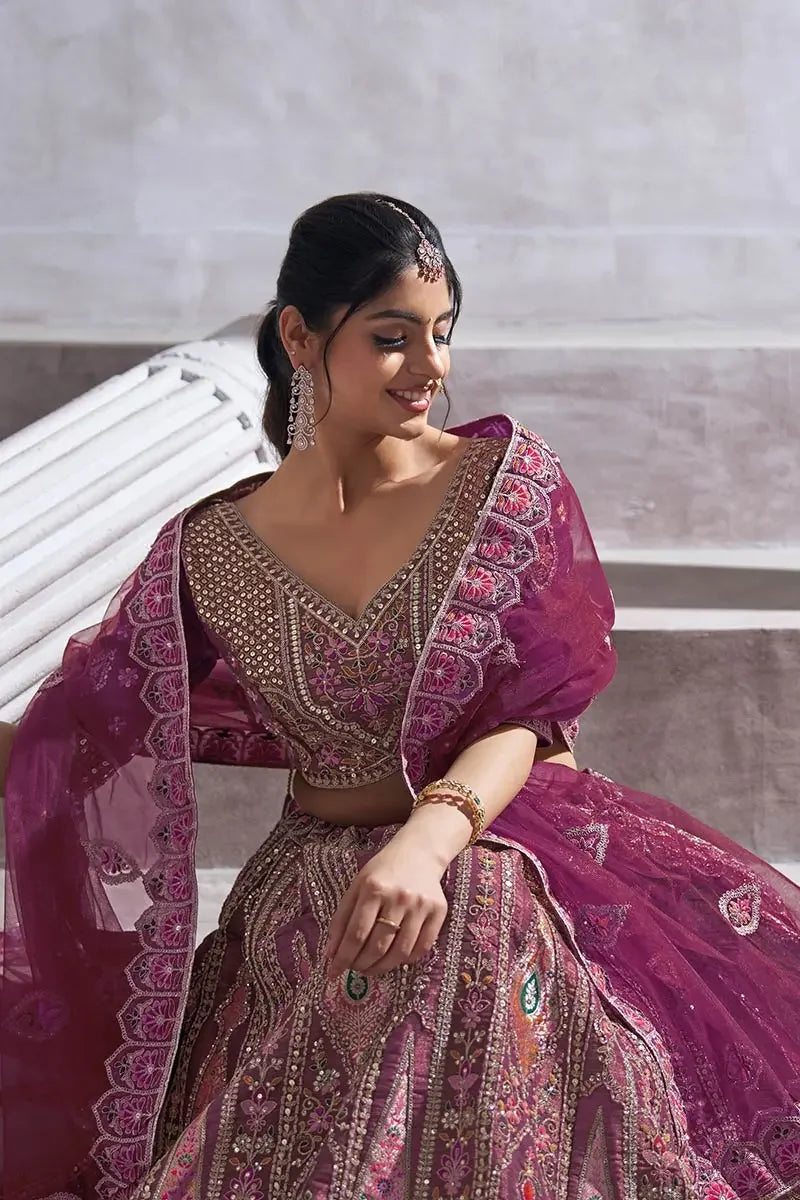 Purple Banarasi Aari and Sequins Work Lehenga with Dupatta for Brides KSR