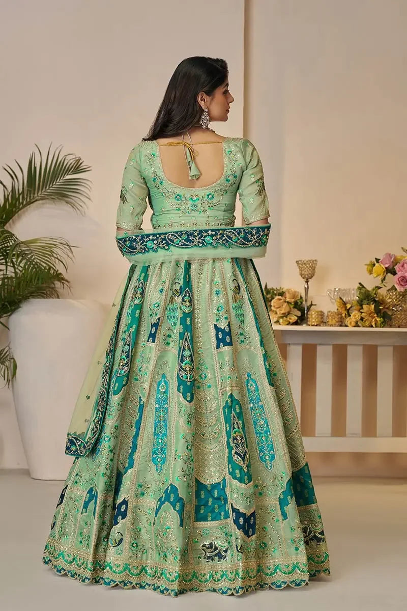 Green Banarasi silk lehengas with Sequin & Zari Work KSR