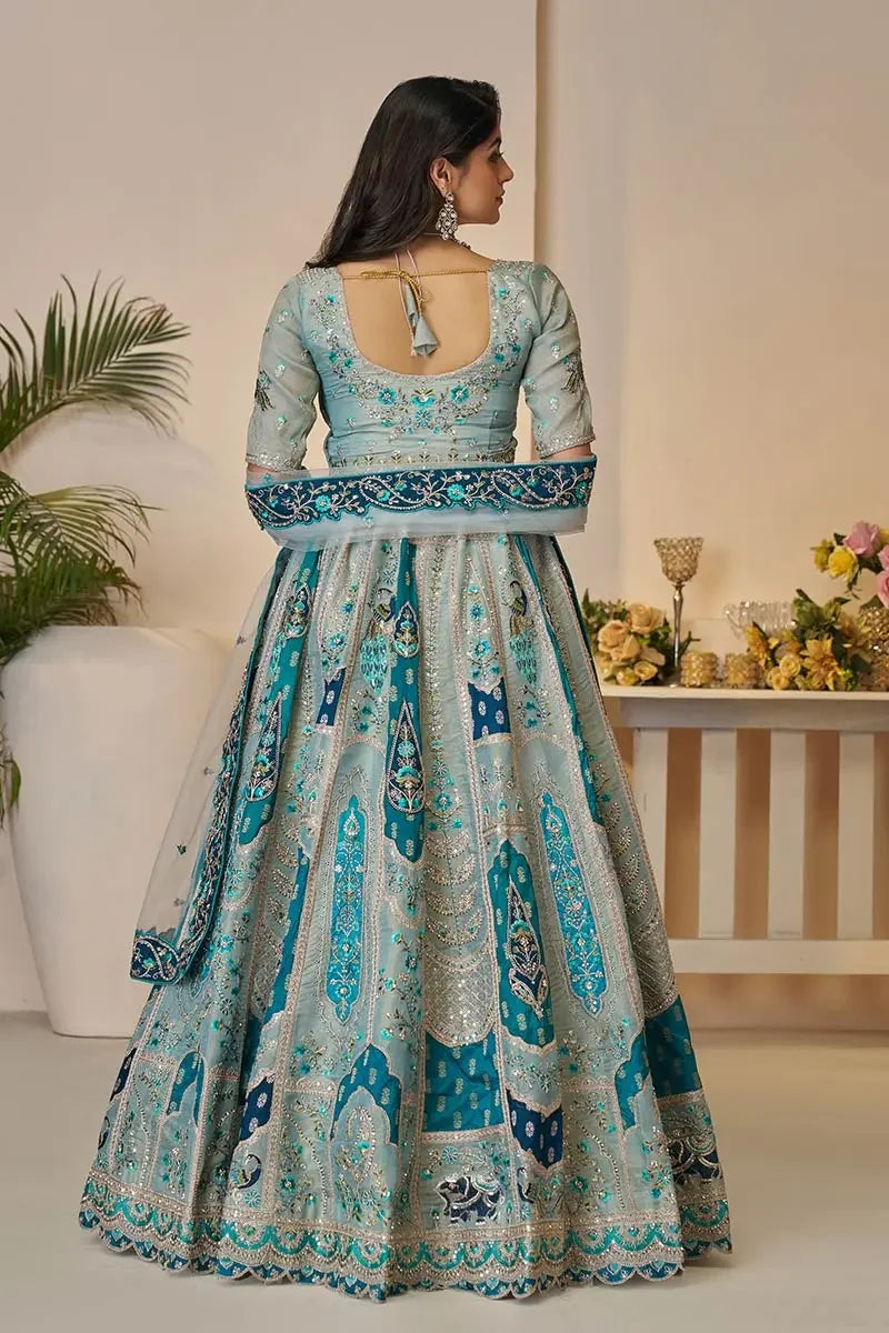 Sky Blue Banarasi silk lehengas with Sequin & Zari Work KSR