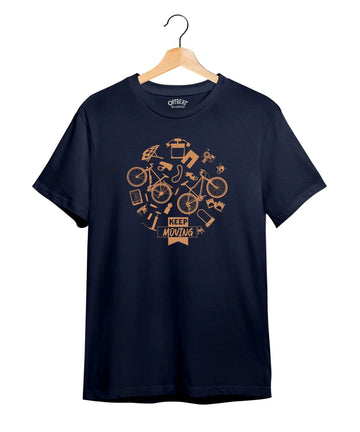 "Keep Moving" Printed T-Shirt – Premium Round Neck - Navy Blue - 100% Cotton Offbeat