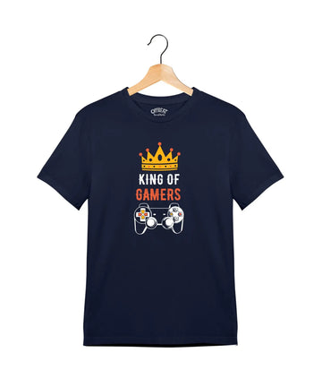 "King of Gamers" - Juniors Unisex T-Shirt –  Premium Round Neck - Navy Blue - 100% Cotton Offbeat