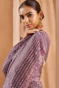 Stunning Purple Saree with Floral Embroidery – Luxe Ethnic Wear LF