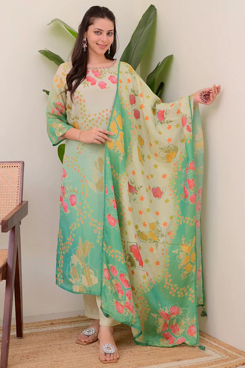 Stunning Grey Thread & Bead Embroidered Suit Set with Floral Wrap (Copy) LF