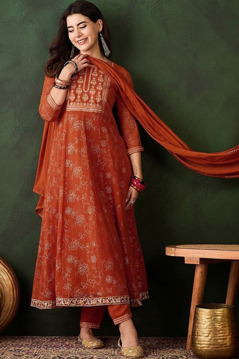 Orange Indian Salwar Kameez Set with Dupatta LF