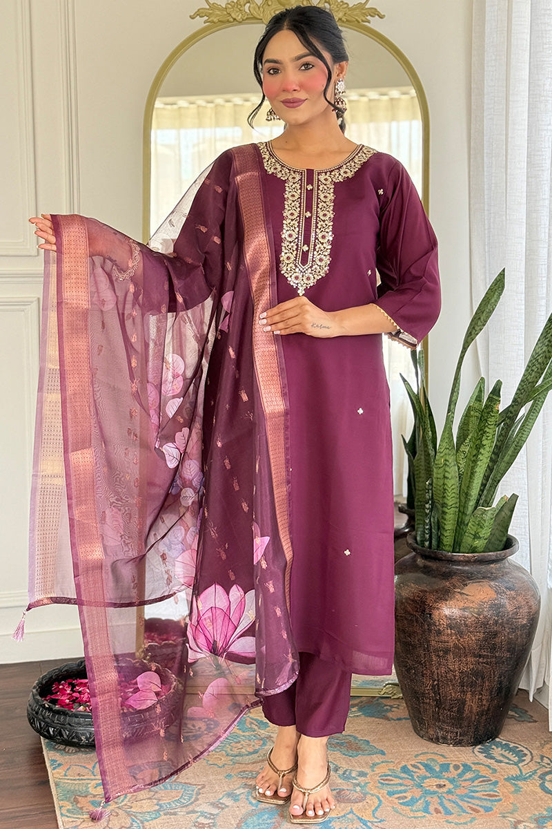 Trendy Wine Rayon Floral Ethnic Wear for Women LF