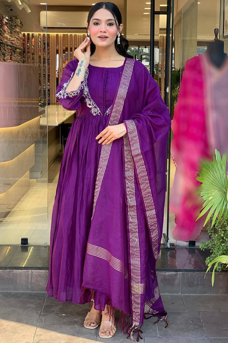 Breezy Chinon Purple Kurta Set for Day & Festive Wear LF
