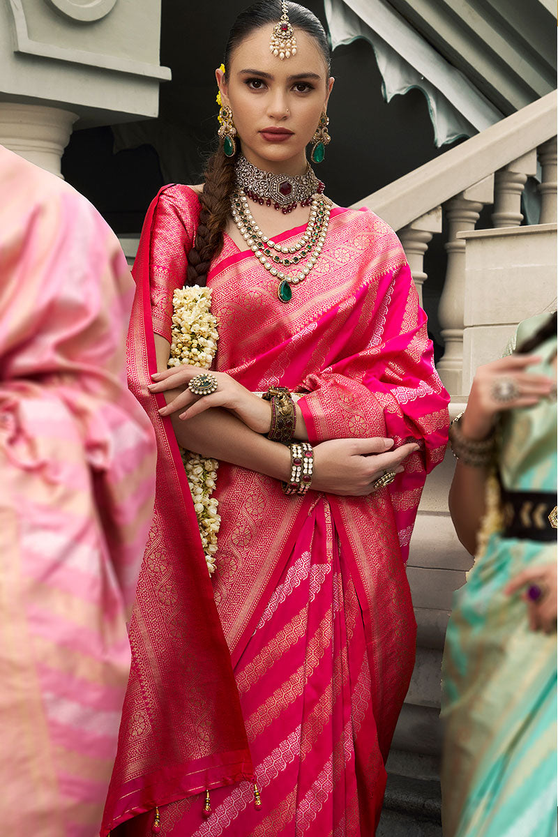 Regal Pink Banarasi Silk Saree with Golden Zari Detailing LF