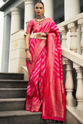 Regal Pink Banarasi Silk Saree with Golden Zari Detailing LF