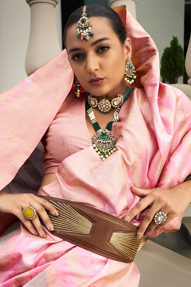 Pink Banarasi Silk Saree with Intricate Zari Work β Bridal & Festive Special LF