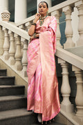 Pink Banarasi Silk Saree with Intricate Zari Work – Bridal & Festive Special LF