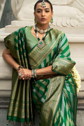 Banarasi Silk Saree in Green with Rich Zari Work – Perfect for Celebrations LF