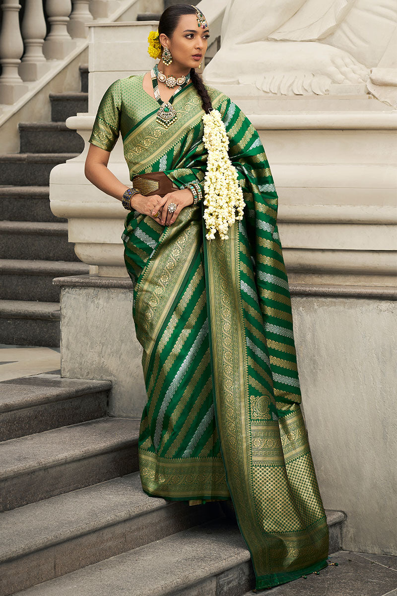 Banarasi Silk Saree in Green with Rich Zari Work – Perfect for Celebrations LF