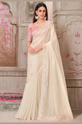 Best-Selling Off White Embroidered Saree for Weddings & Parties LF