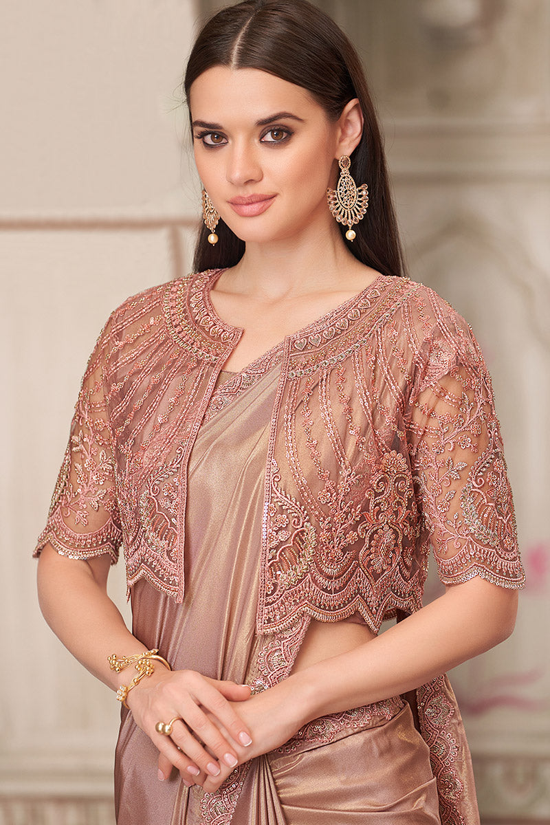 Bridal-Inspired Designer Saree in Gold with Golden Embellishments jacket LF