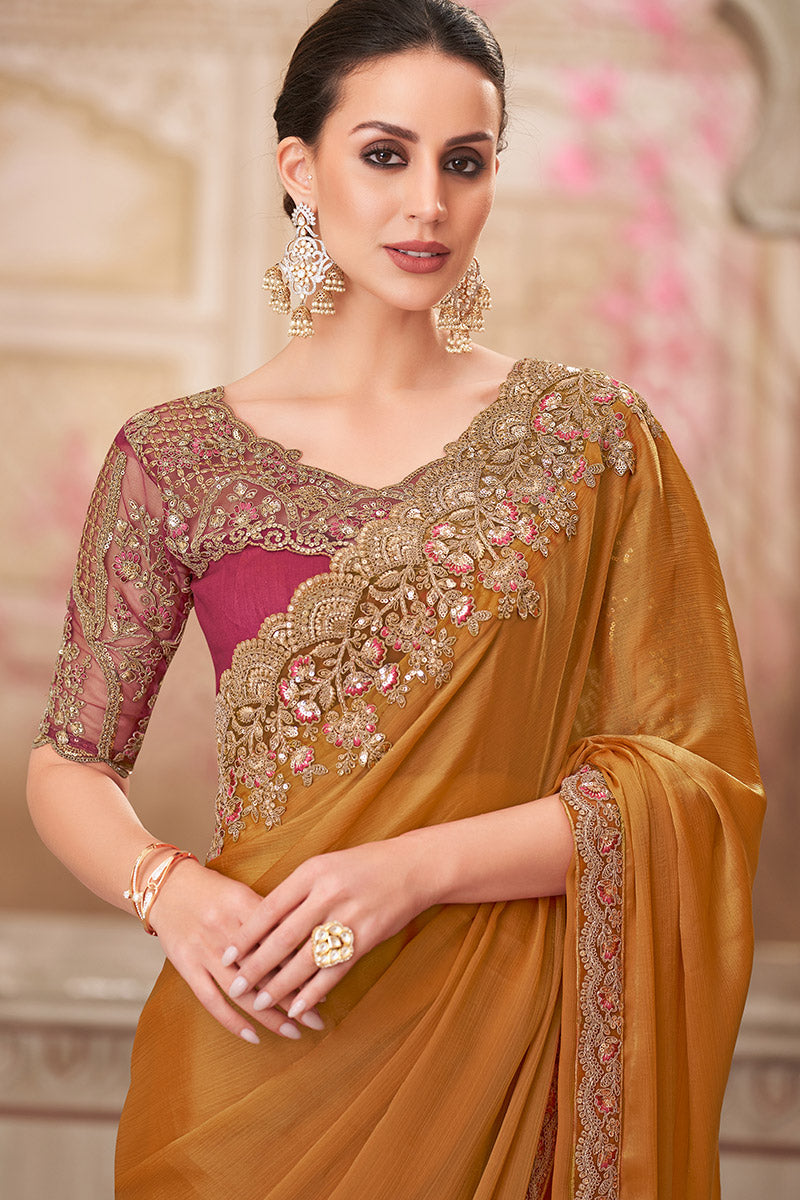 Stunning Gold Saree with Intricate Gold Work – Perfect for Weddings LF