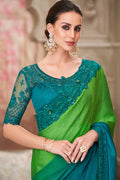Festive Teal Saree with Rich Teal Detailing – Shop Now LF