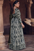 Elegant Forest Green Printed Anarkali Maxi Dress with Dupatta LF
