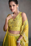 Vibrant Yellow & Olive Mirror Work Lehenga Set with Cape Dupatta LF