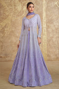 Stunning Lavender Mirror Work Lehenga Set with Cape Dupatta LF