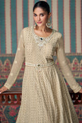 Beige Mirror Embroidered Real Georgette Anarkali – Cape Style LF