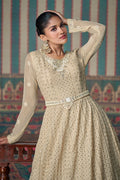 Beige Mirror Embroidered Real Georgette Anarkali – Cape Style LF
