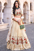 Cream Bandhani Lehenga Choli with Embroidered Blouse LF