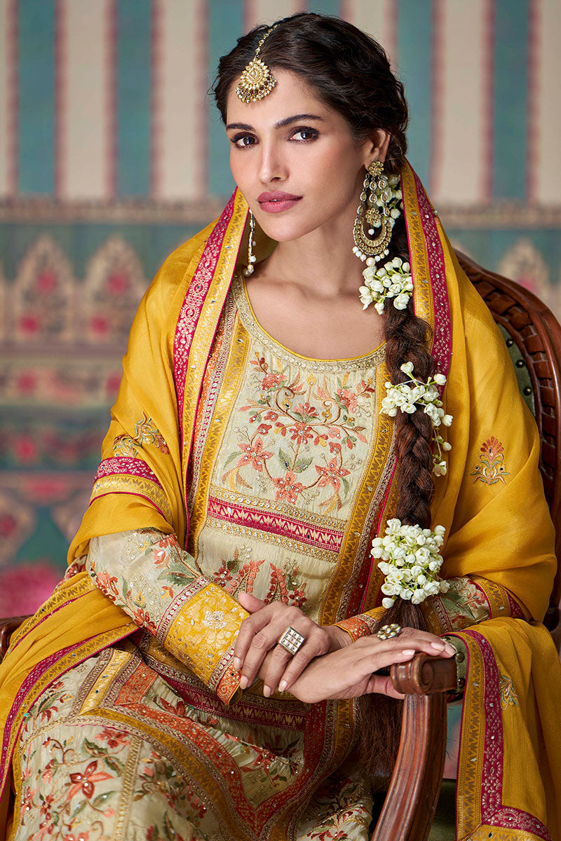 Stunning Cream Salwar set who love vibrant ethnic fashion LF