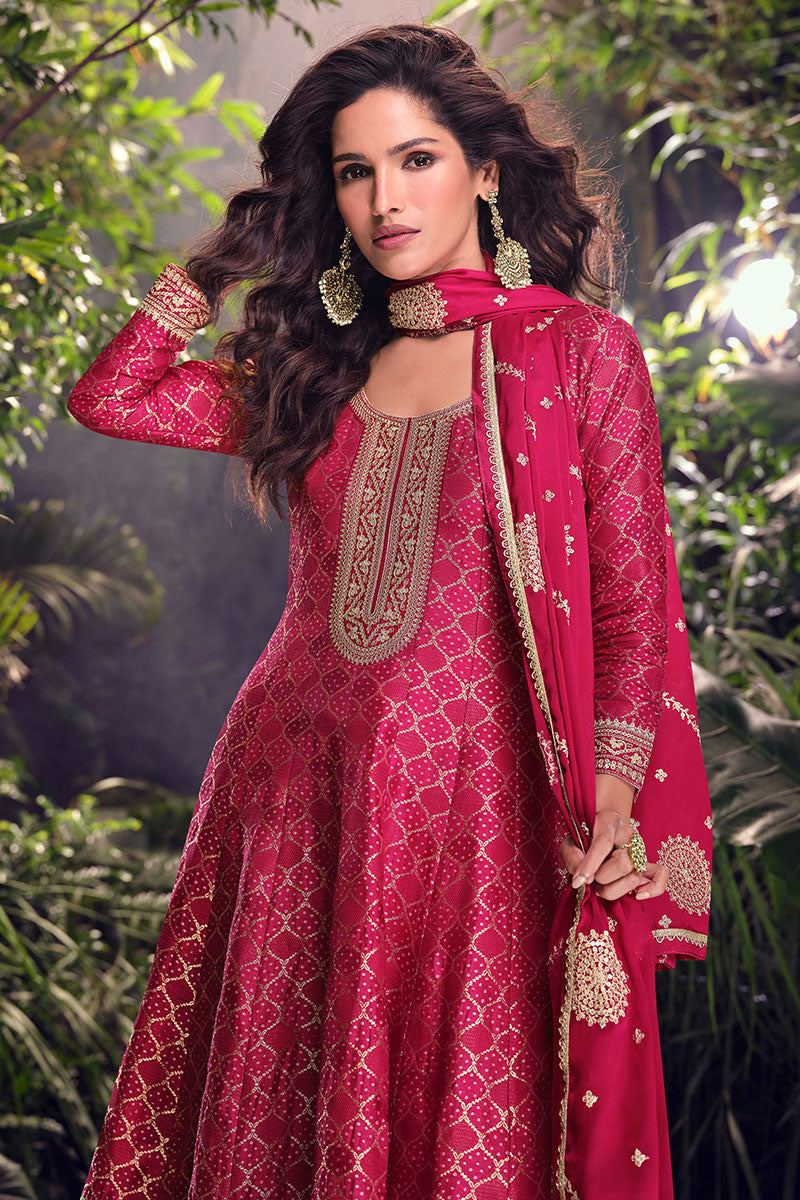 Vibrant Rani Pink Designer Salwar set with Sequins & Embroidered Work LF