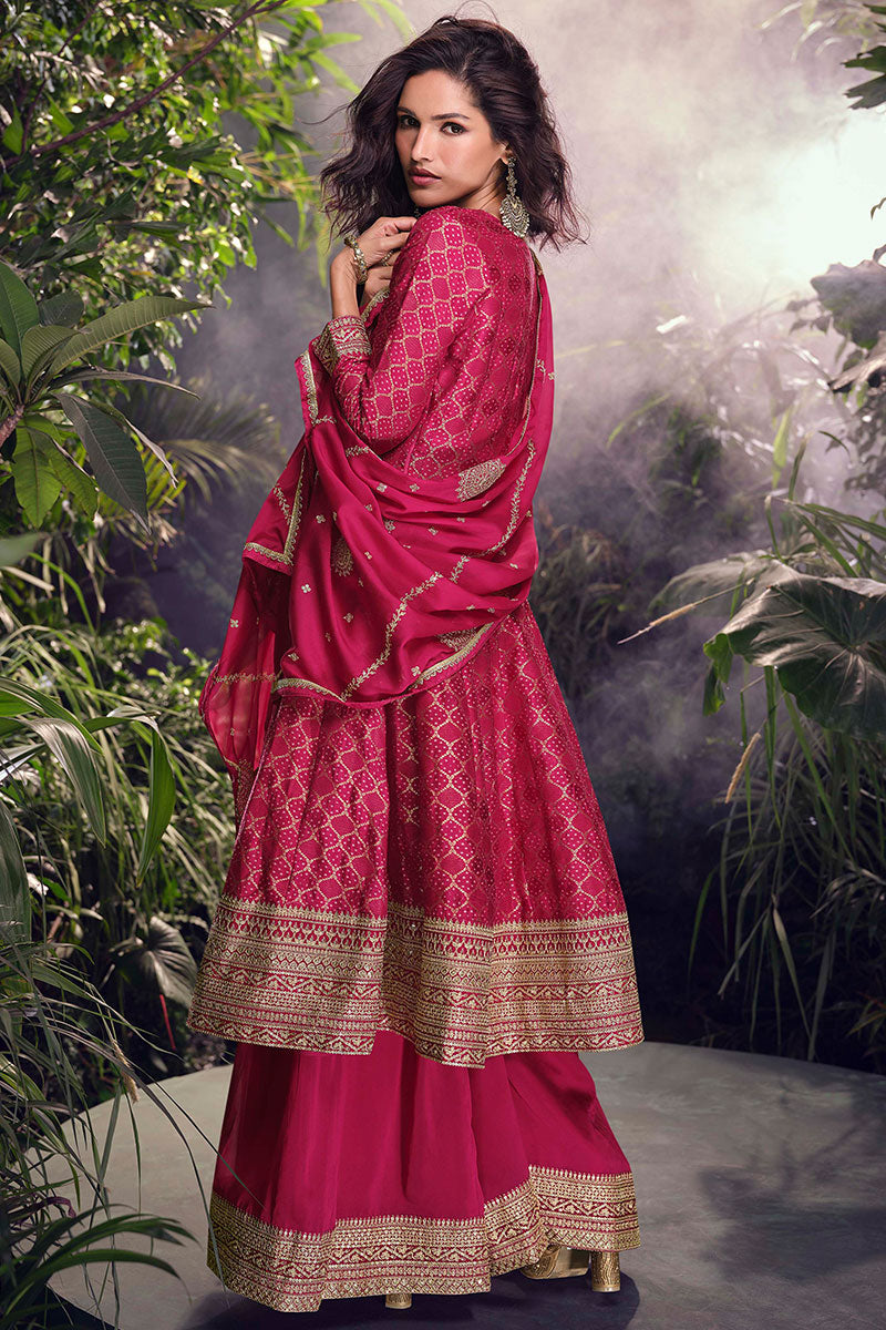 Vibrant Rani Pink Designer Salwar set with Sequins & Embroidered Work LF