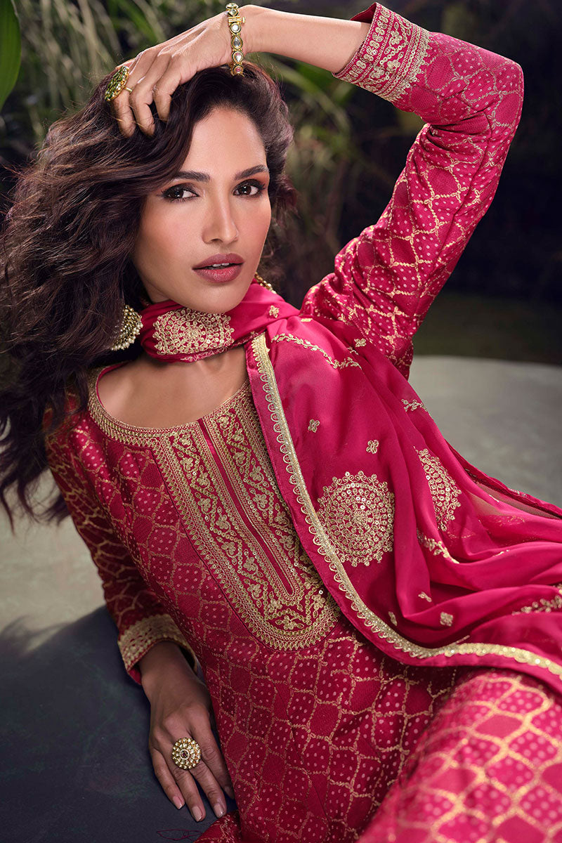 Vibrant Rani Pink Designer Salwar set with Sequins & Embroidered Work LF
