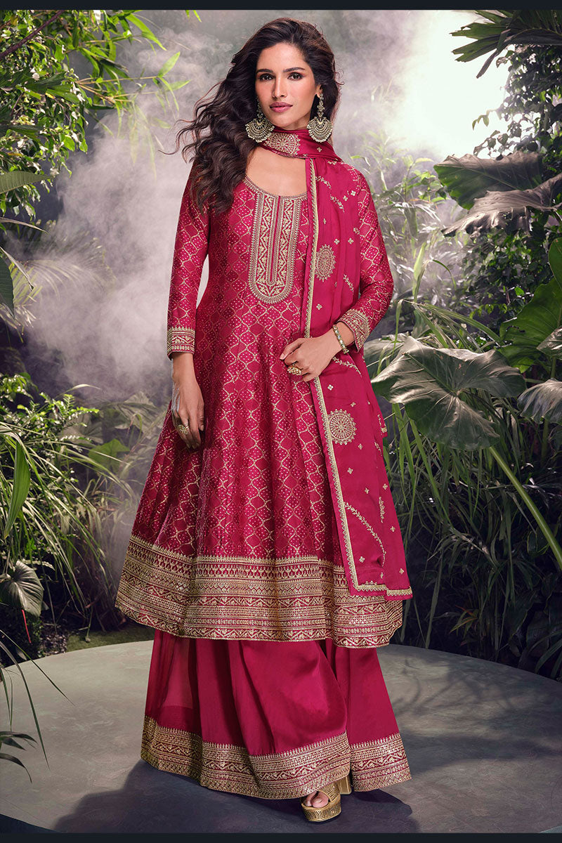 Vibrant Rani Pink Designer Salwar set with Sequins & Embroidered Work LF