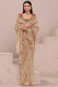 Beige Embroidered Organza Saree Set with Designer Blouse LF