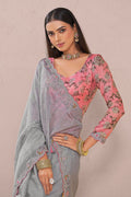 Grey Organza Saree for Weddings & Parties – Embroidered Blouse LF