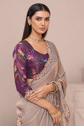 Buy Golden Organza Saree Online UK – Embroidered Floral Blouse Included LF