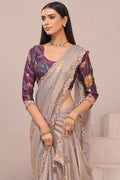 Buy Golden Organza Saree Online UK – Embroidered Floral Blouse Included LF