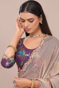 Buy Golden Organza Saree Online UK – Embroidered Floral Blouse Included LF