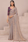 Buy Golden Organza Saree Online UK – Embroidered Floral Blouse Included LF