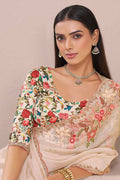 Cream Elegance – Fancy Saree with Luxe printed work Blouse LF