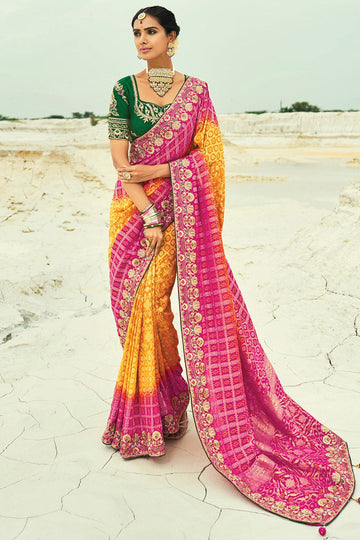 Mustard, Rani & Green Patola Hand Work Zari Border – Wedding & Festive Wear LF