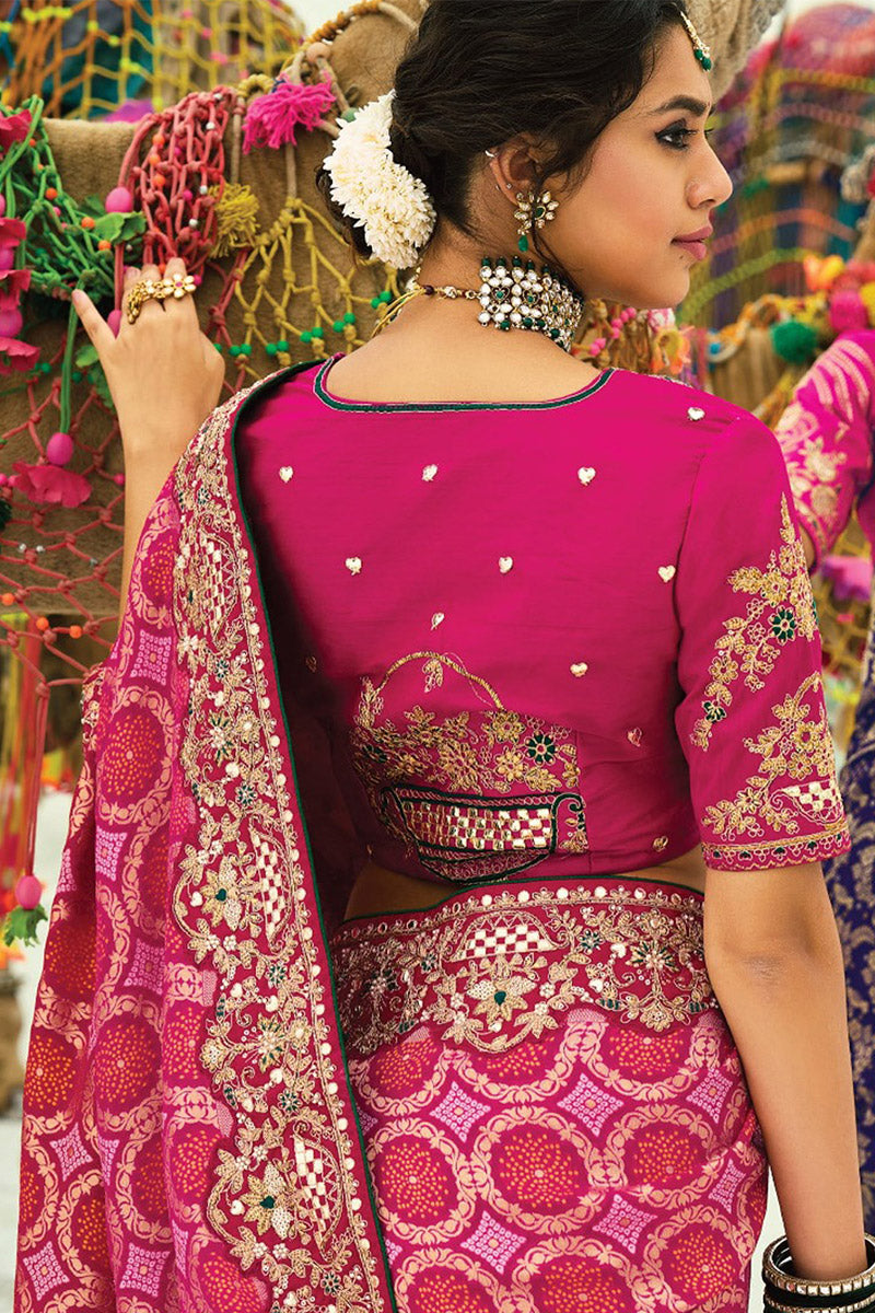 Red & Rani Pink Classic Patola Print Saree with Heavy Zari Pallu LF