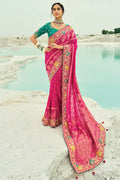 Rani Pink Festive Ready Patola Saree with Golden Floral Accents LF