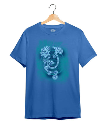 "Lotus Ganesha" Printed T-Shirt – Premium Round Neck - Electric Blue - 100% Cotton Offbeat