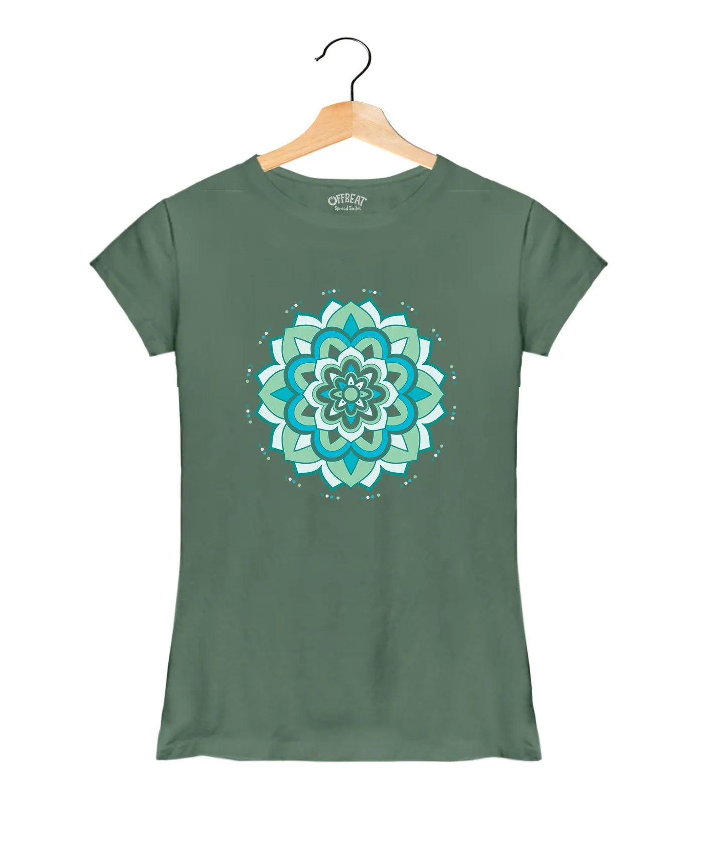Mandala Yoga - Women’s T-Shirt – Premium Round Neck - Basil Green - 100% Cotton Offbeat