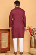 Maroon Purple Cotton Silk Embroidered Kurta Pajama Set - Traditional Wear VA