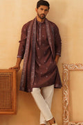 Maroon Purple Cotton Silk Sequins Embroidered Kurta Pajama Dupatta Set - Traditional Wear VA